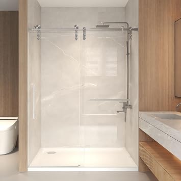 44"-48" W x 76" H Frameless Sliding Shower Door, 5/16" 8mm SGCC Certified Tempered Glass with Stainless Steel Frame, Adjustable Width Glass Shower Door for Easy Installation, Brushed Nickel
