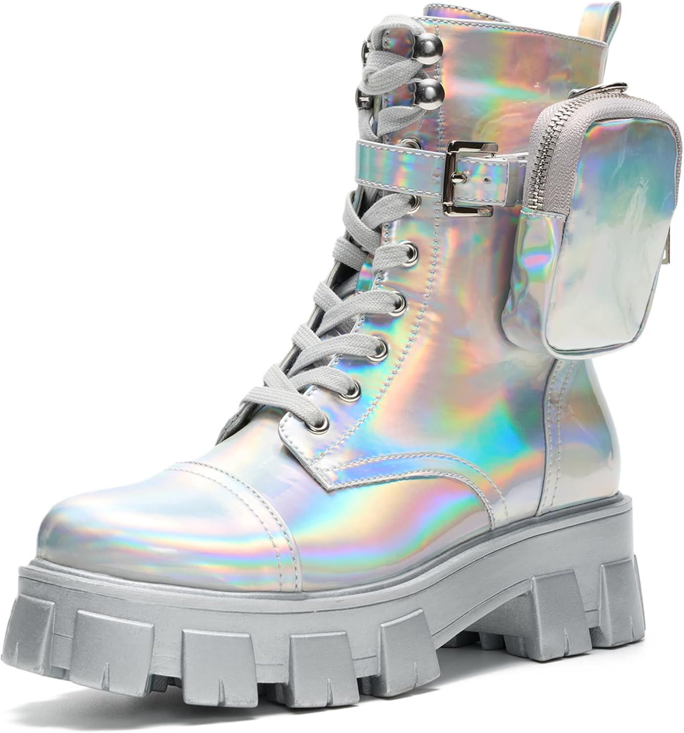 Cape Robbin Women's Combat Boots - Ankle Booties with Side Zipper, Pouch, Chunky Platform & Lace-Up Design (Monalisa)