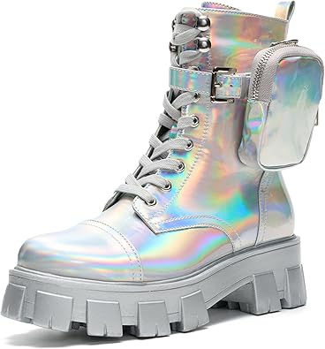 Cape Robbin Womens Platform Combat Boots - Lace Up Chunky Ankle Booties with Built-in Zippered Pouch - Side Zipper Lug Sole Boots with Buckle Strap Round Toe Monalisa