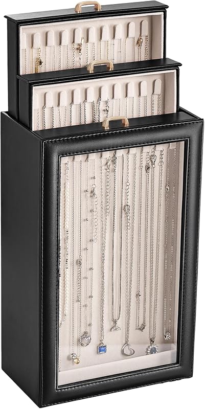 Lolalet Caja Organizadora de Collares, Vitrina de Joyería, Negro, 3 Capas