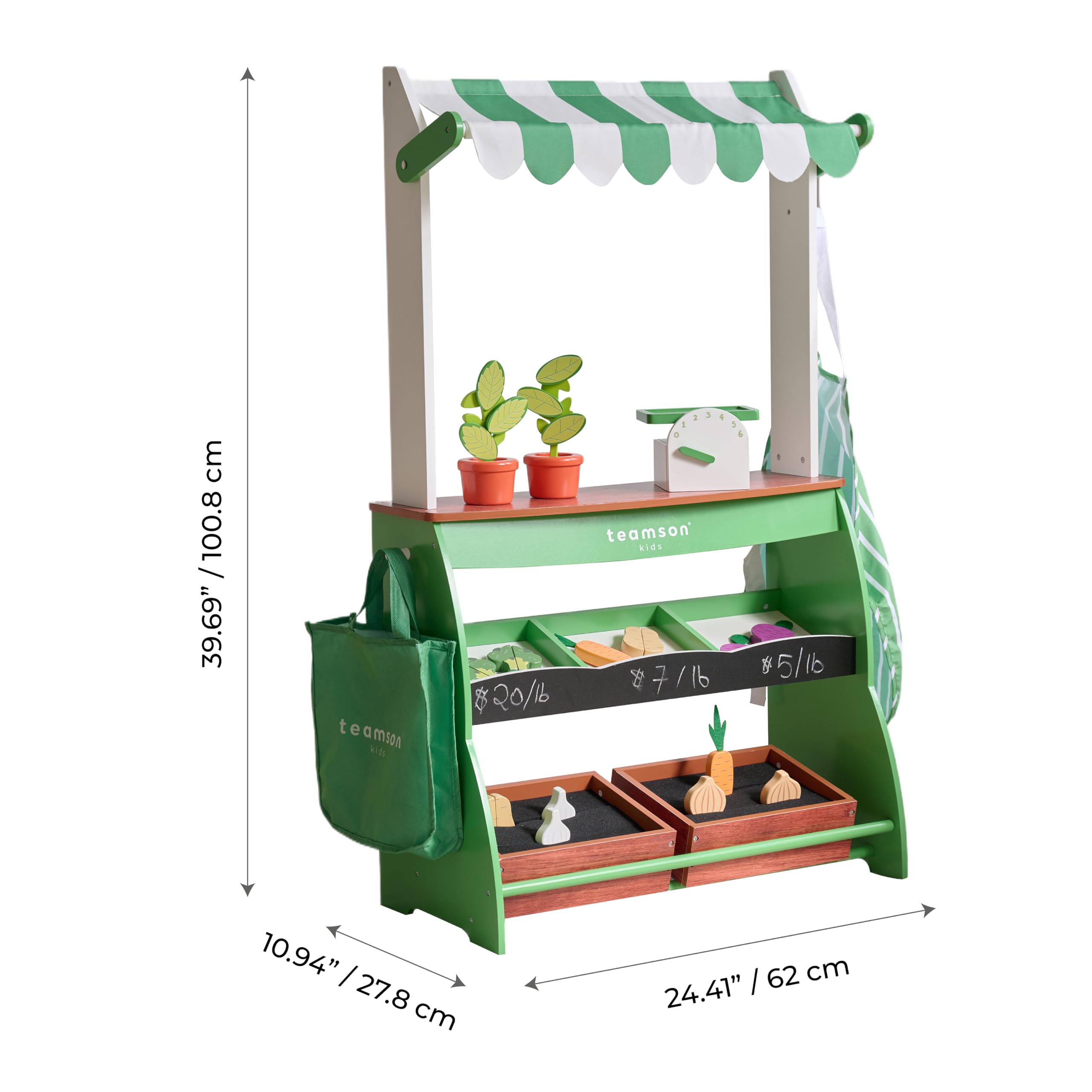 Teamson Kids Marktstand aus Holz mit Gemüse, Waage & Zubehör Spielset