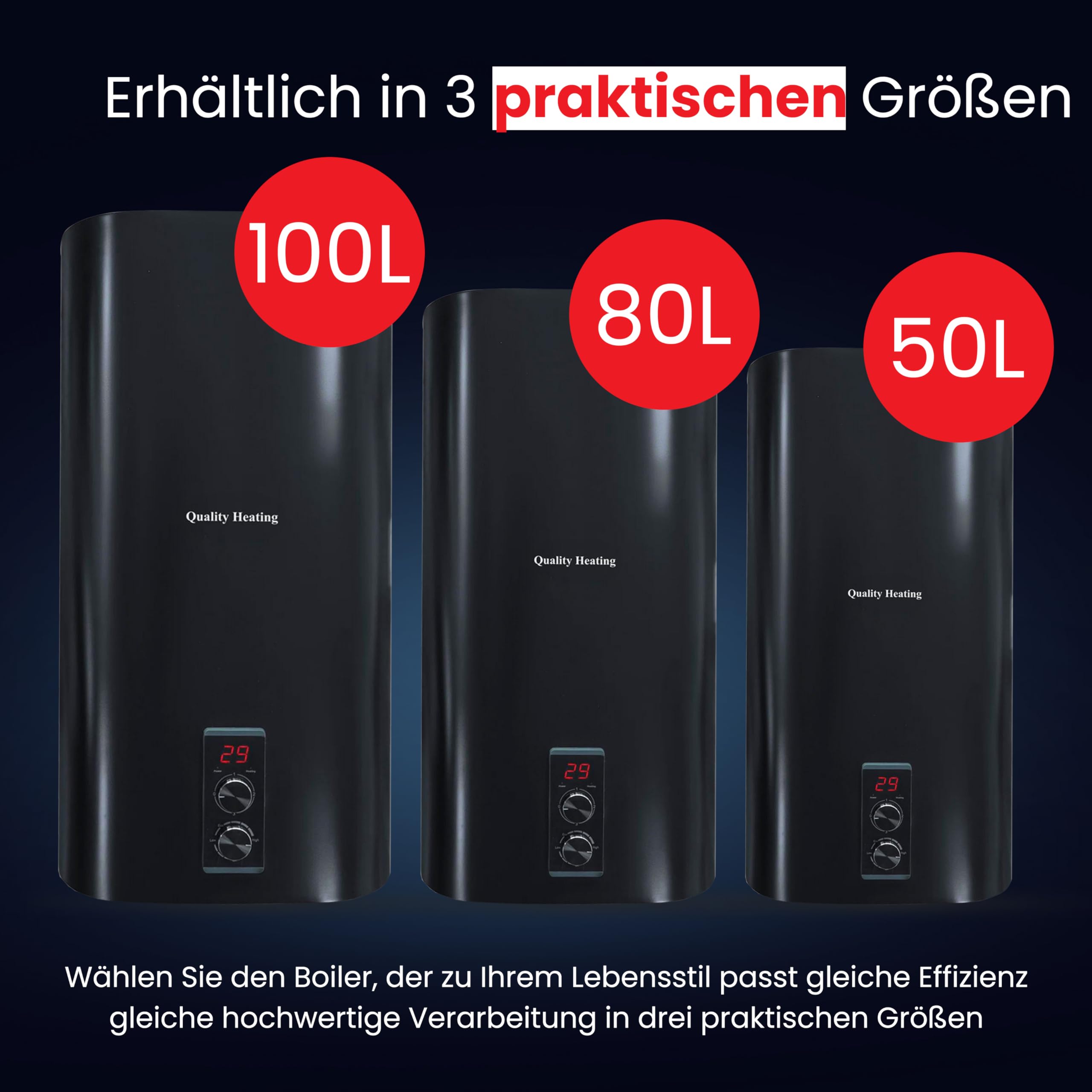 Calentador de agua eléctrico 80L WiFi con control digital – Quality Heating 2000W, termo eléctrico mural, depósito aislado, ideal para baño, cocina y uso doméstico