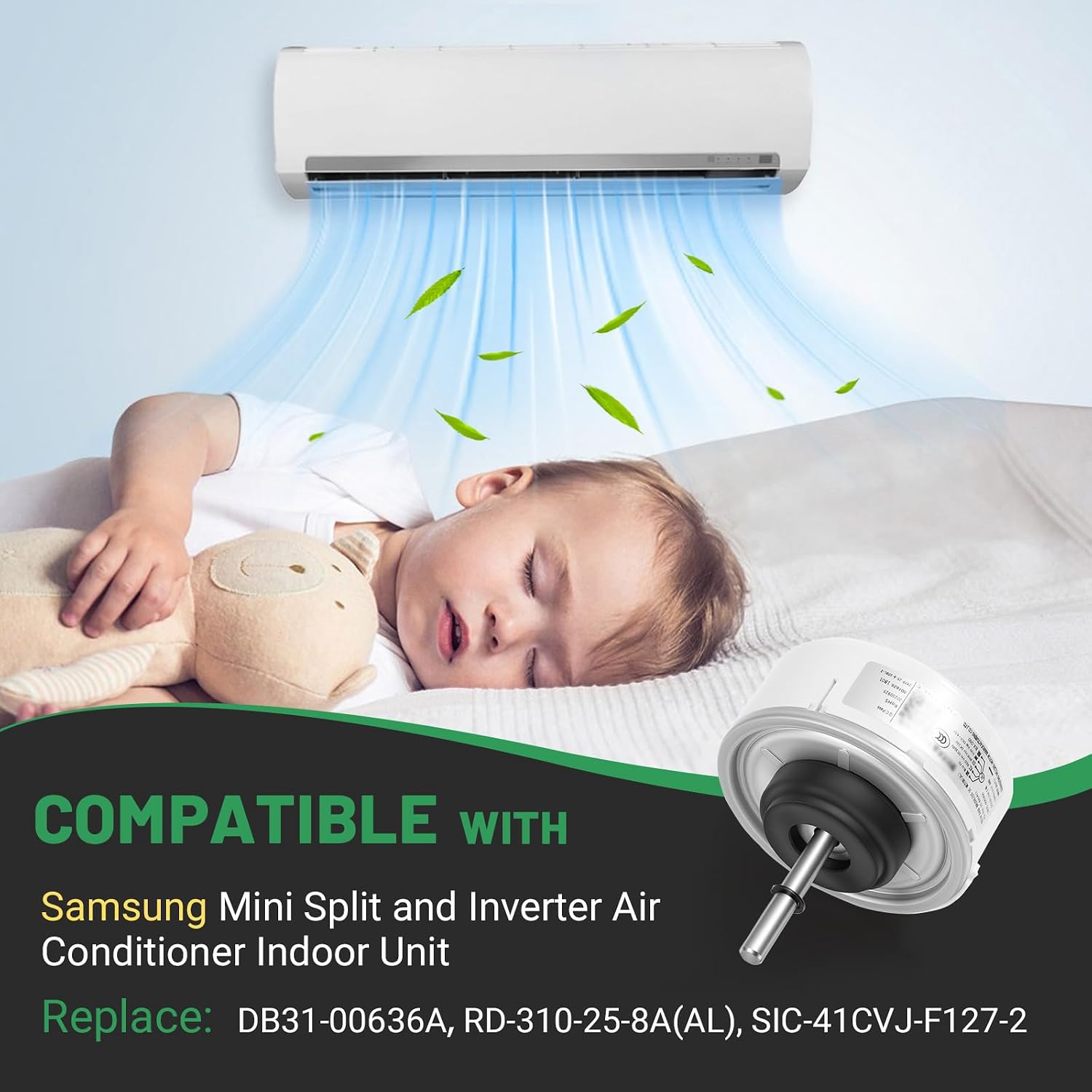 DB31-00636A Air Conditioner Fan Motor Compatible with Samsung, Replacement for RD-310-25-8A(AL) SIC-41CVJ-F127-2, DC310V 27W Brushless Indoor Motor