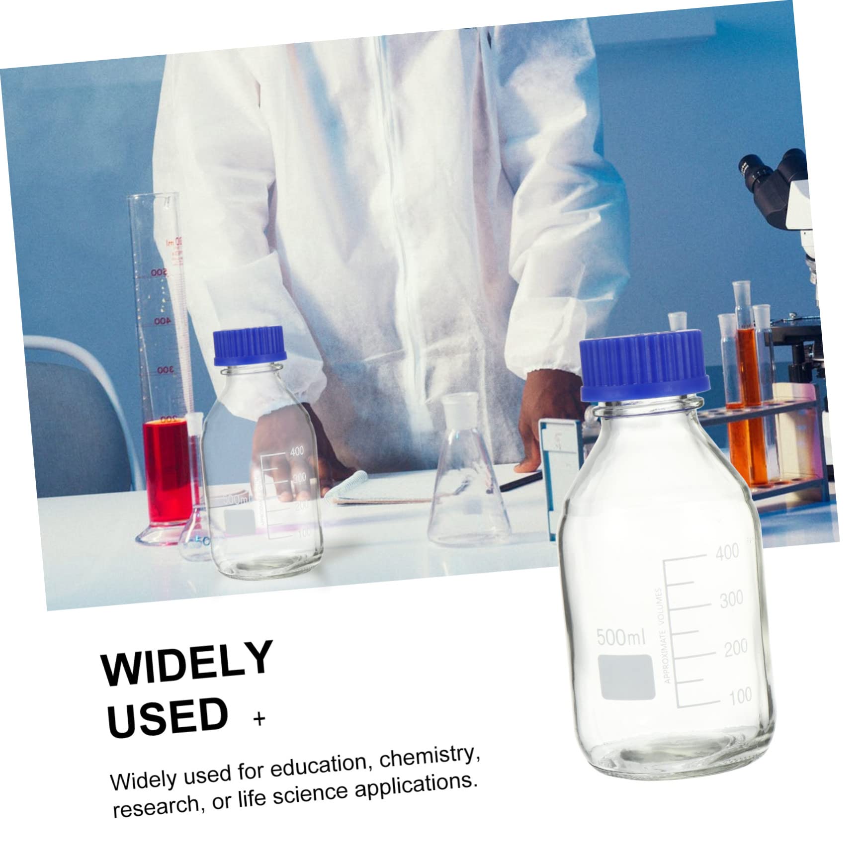 2piezas Botella Reactivo Químico Vidrio Sellado Laboratorio Material Duradero Clara Almacenamiento Fácil