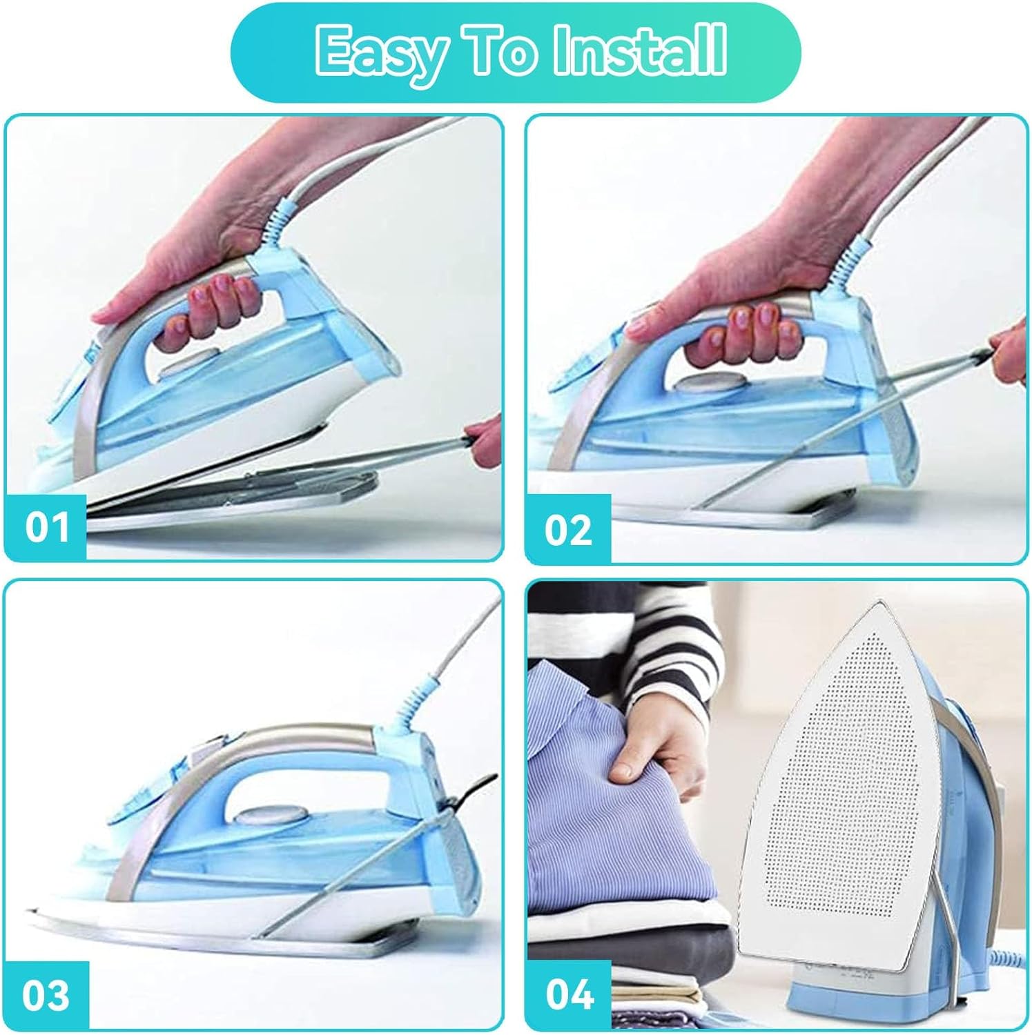 Four-step installation guide for the iron shoe cover