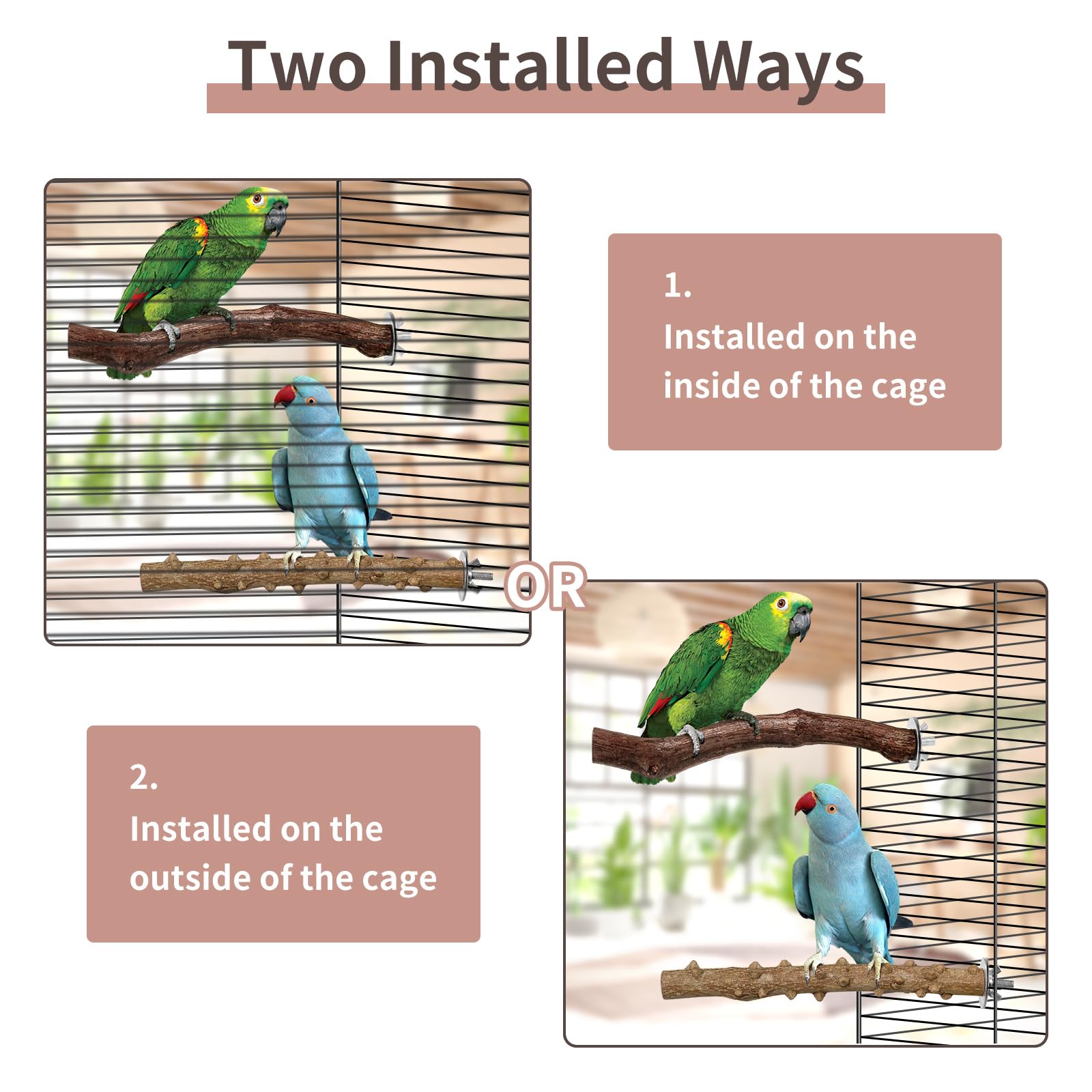 Bird Perches, 5pcs Natural Wood Birds Stand Branch, Bird Perch Chewing Stick Cage Accessories Parrot Climbing Standing Branches Paw Grinding Fork Sets for Cockatiels Ringneck Parrots - image 3