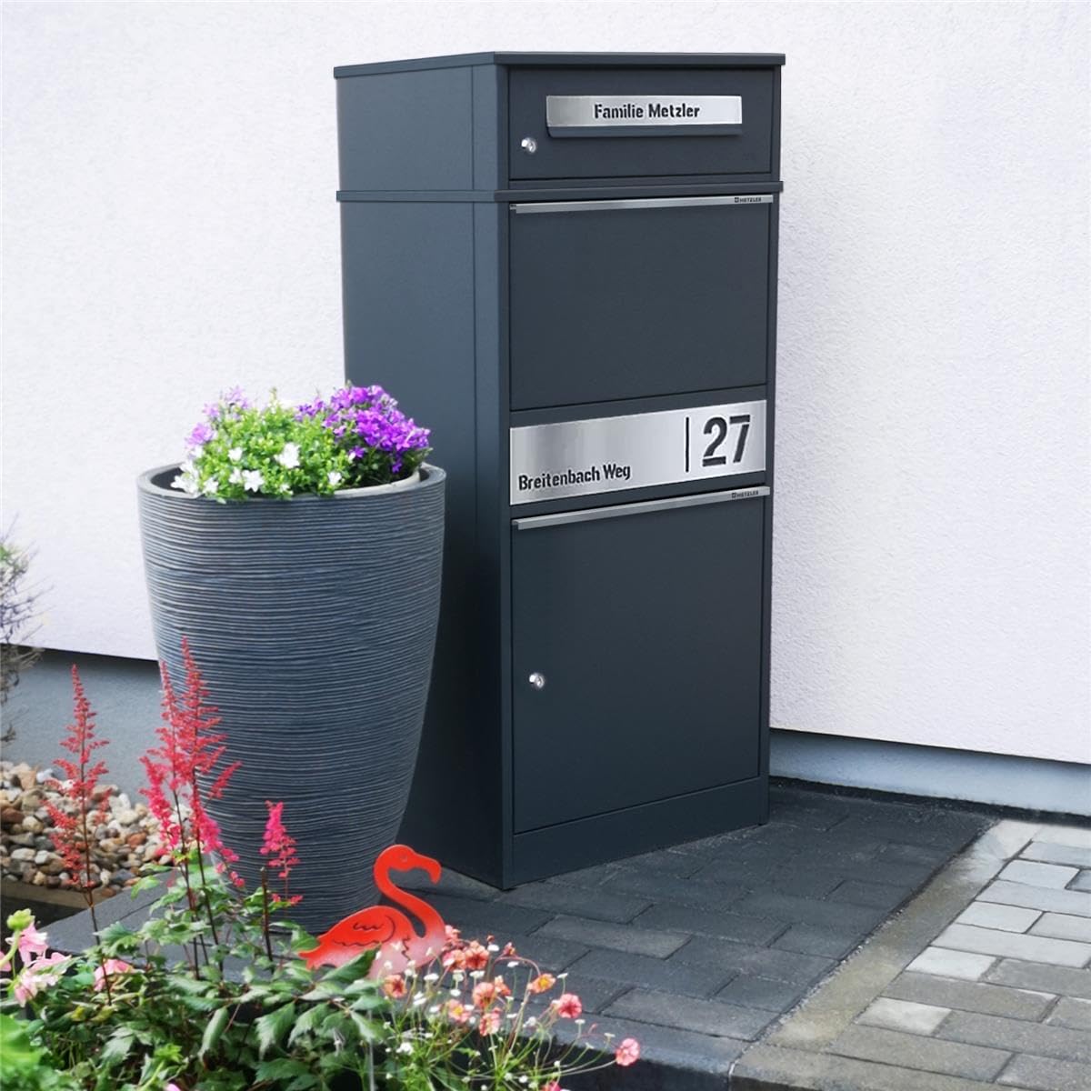 Metzler® boîte à Colis verrouillable avec Plaque Nominative et Grand Compartiment – Anthracite RAL 7016 – Acier thermolaqué, Gravure Laser Durable, réception sans Contact, 10 Ans pièces Bispo 2