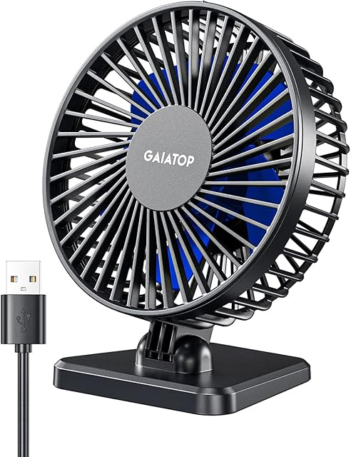 Gaiatop USB Desk Fan, Small But Powerful, Portable Quiet 3 Speeds Wind Desktop Personal Fan, Adjustment Mini Fan for Better Cooling, Home Office Car Indoor Outdoor Blue