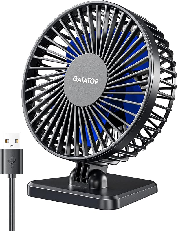 USB Desk Fan, Personal Portable Quiet Small Table Desktop fan | Powerful Mini 3 Speeds, Adjustable Head, for Cooling Home Office Car Summer Travel Gifts Blue