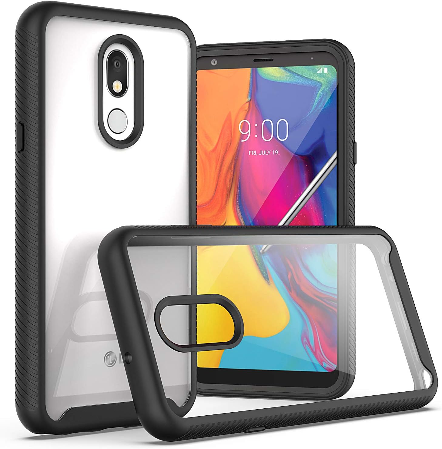 LG Stylo 5 Case,AZHEPU Full-Body Protective Hybrid Rugged Armor Build-in Durable PC Frame Bumper Shock Absorption Clear Phone Cover Case for LG Stylo 5,LG Q720CS (2019) AZPSFXK LG Stylo 5 Black