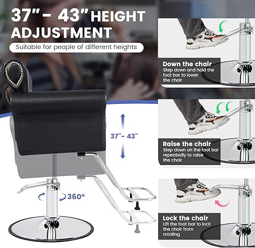 Miniatura 4 de Giantex Silla de salón para peluquería, silla de peluquería con bomba hidráulica resistente, altura ajustable, silla giratoria de 360 con remaches