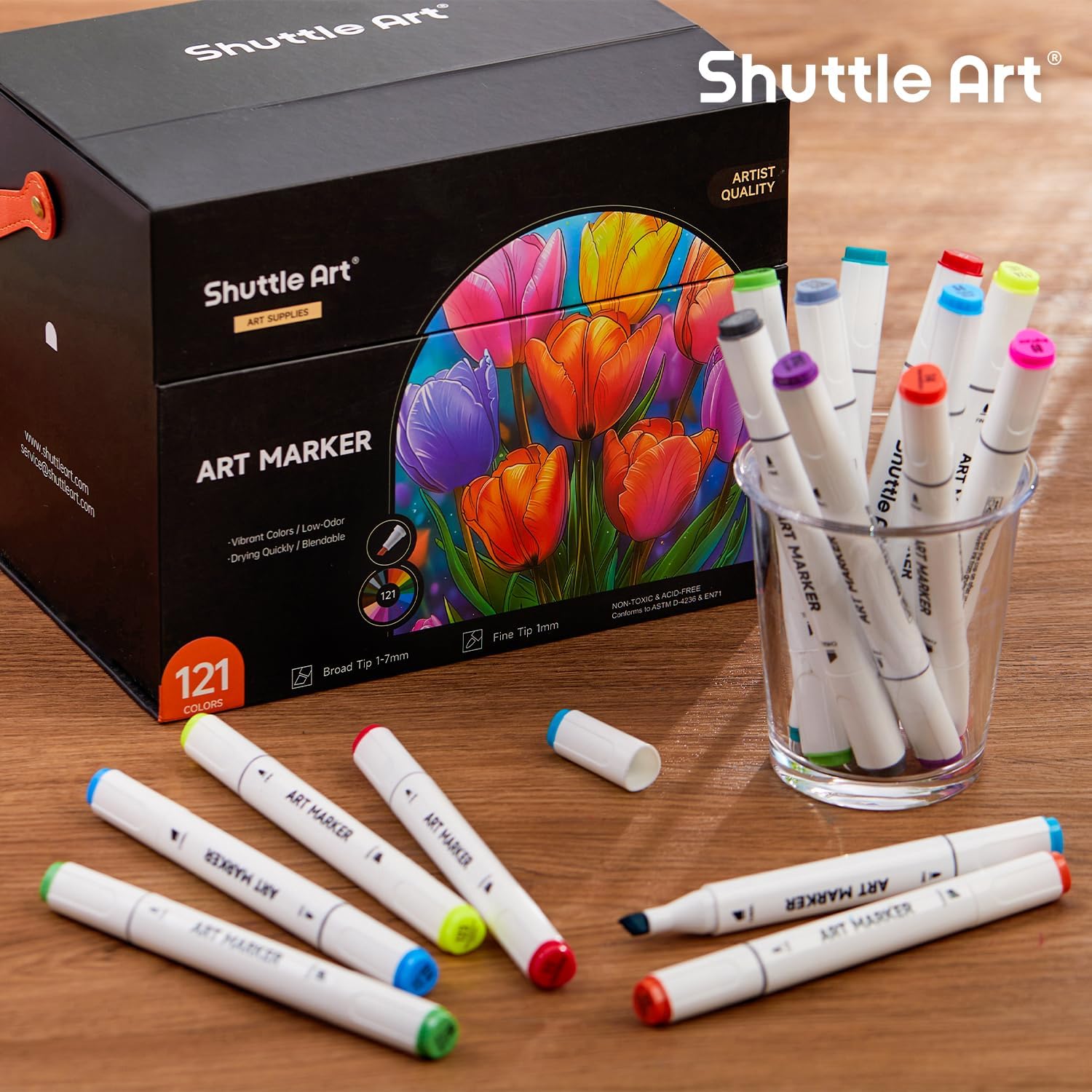 Shuttle Art 121 Colors Alcohol Markers, 120 Colors Dual Tip Art Marker Set Plus 1 Colorless Blender with Marker Case Perfect for Illustration Students Adult Coloring Sketching - Image 7