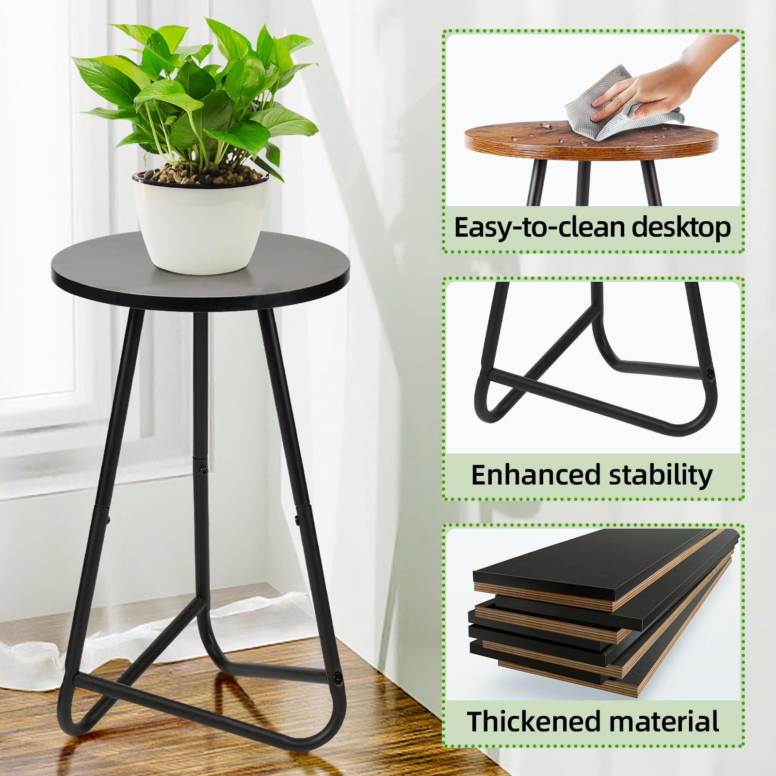 HDANI 50cm Rund Pflanzenständer,Blumenständer 2 set,Pflanzenregal aus Holz und Metall,Modernes Regal für Zimmerpflanzen für Wohnzimmer, Balkon und Büro,Schwarz