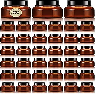 36 Pack 5 oz Plastic Containers with Lids, Labels, Round Plastic Jars with Lids Empty Refillable Cosmetic Containers for Lotion, Cream, Ointments, Rhinestone, Travel Storage (Amber)