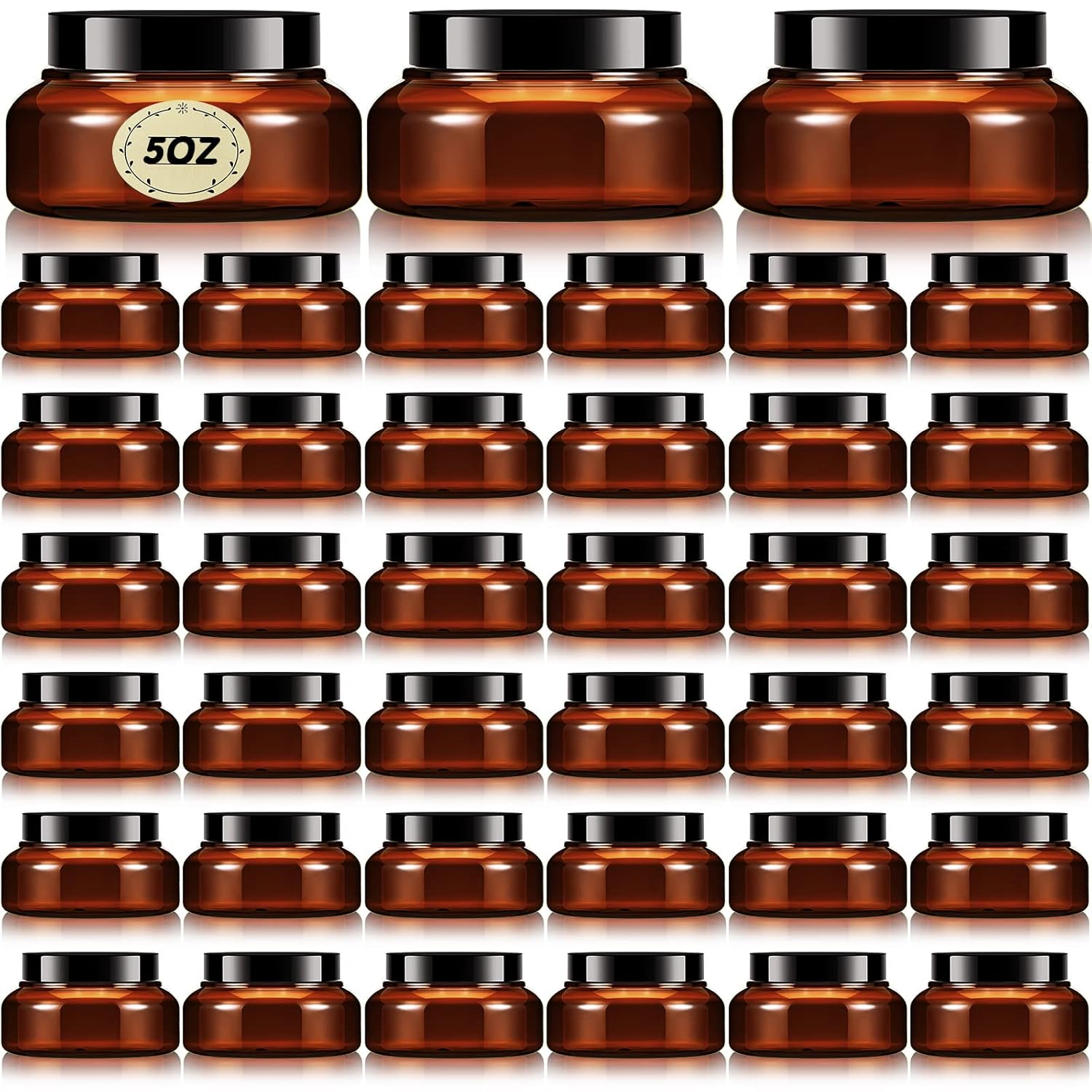 36 Pack 5 oz Round Wide-mouth Leakproof Plastic Container Jars with Lids Refillable Plastic Cosmetic Containers for Kitchen Use Lotions & Beauty Products(Amber)