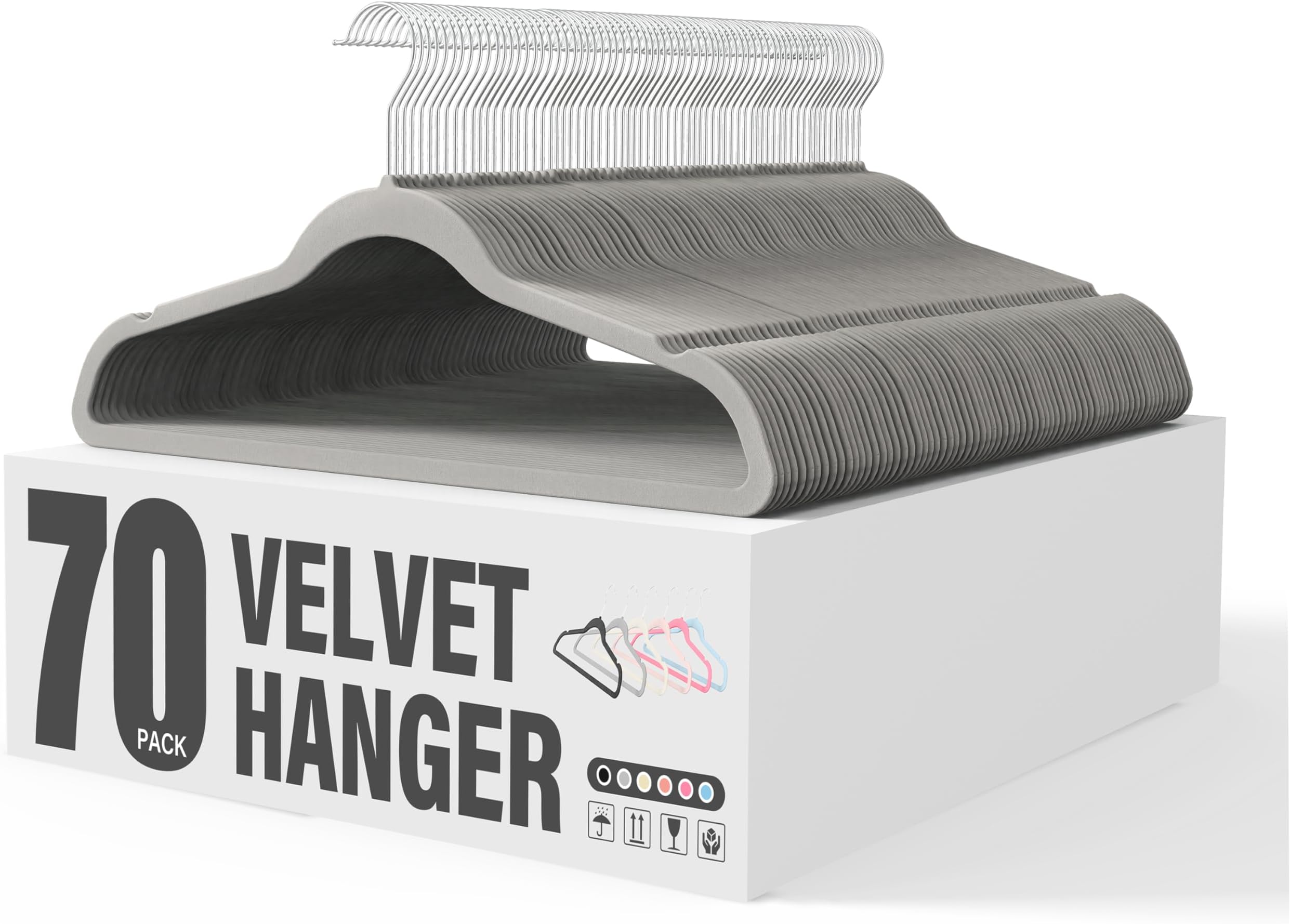MELA'S Lot De 20 Cintres Velours Antidérapants – Barre Pantalon, Crochet Rotatif 360°, Épaisseur 0,6 Cm, Gain De Place, Gris Élégant Pour Vestes, Chemises, Cravates