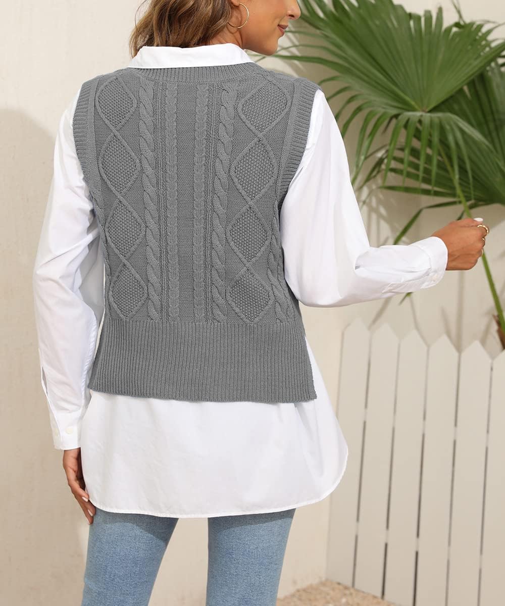 Sweater Vest for Women V Neck Sleeveless Knit Solid Casual Ribbed Preppy Pullover Tops - Image 5