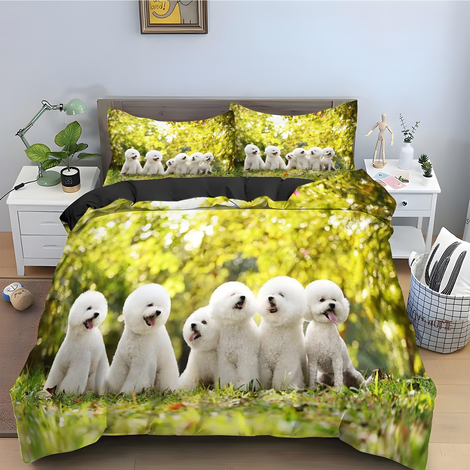 Housse de couette 200x200 microfibre et parure de lit 3 pièces imprimé animalier