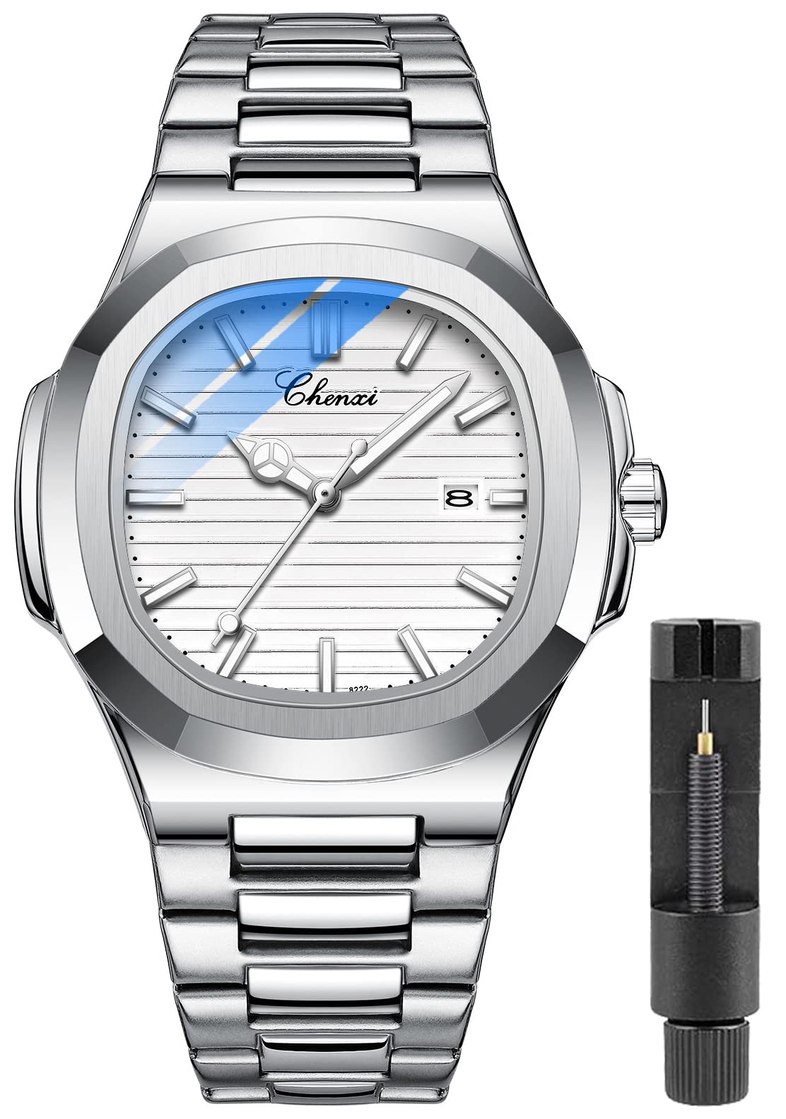 GosasaFashion Men's Watches Date Business Watch Stainless Steel Luxury Style Luminous Quartz Waterproof Analog Display Male Wristwatch