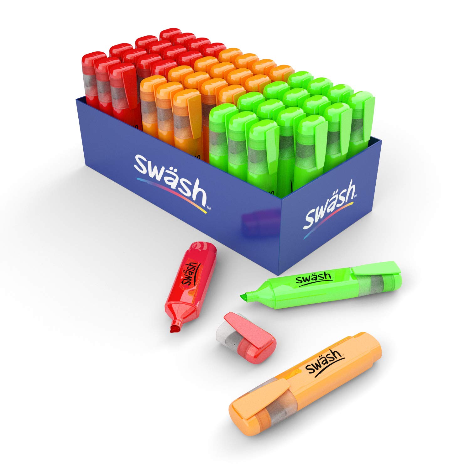 Sw sh HLP48T Premium Highlighter Pens for Schools and Students   Wedge Tip   Traffic Light Colours 48 Pack of Markers