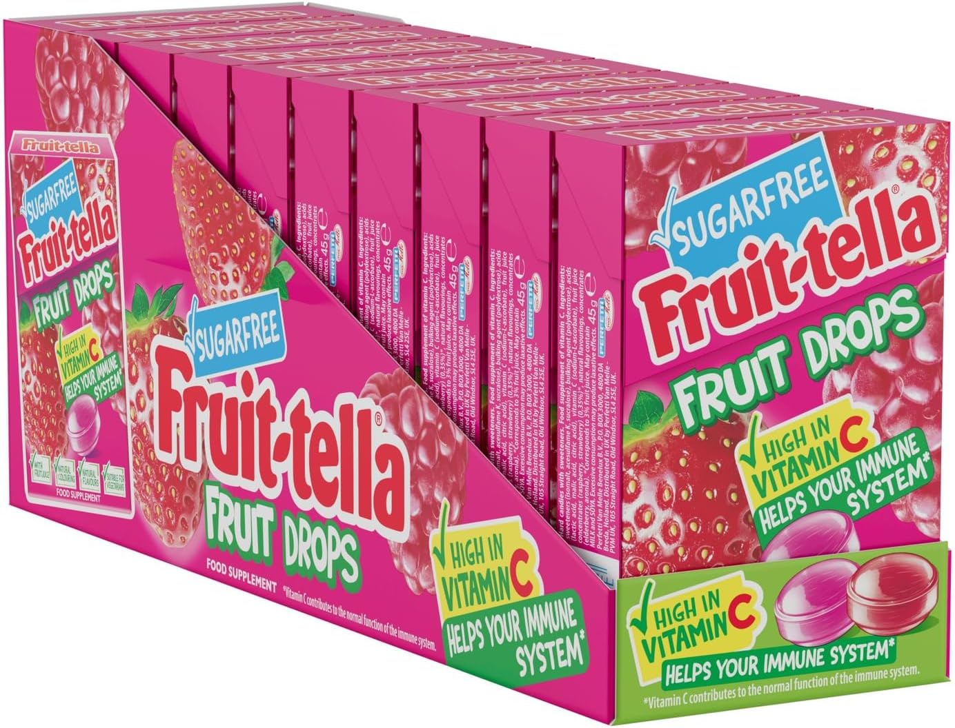 Fruit Drops - Sugar Free Party Sweets, Red Berry Mix, 2 Flavours, Suitable for Vegetarians - 10 x 43 g Boxes