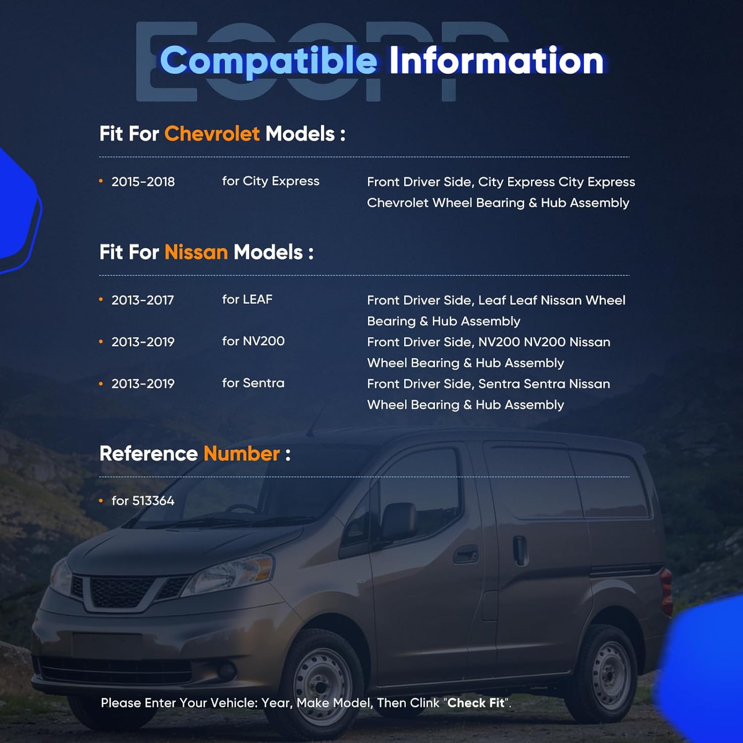 ECCPP Wheel Hub and Bearing Assembly Front 513364 fit for Nissan Leaf 2013-2017,for Nissan NV200 2013-2018,for Nissan SENTRA 5 Lugs Wheel Bearing Hubs with ABS 1pc