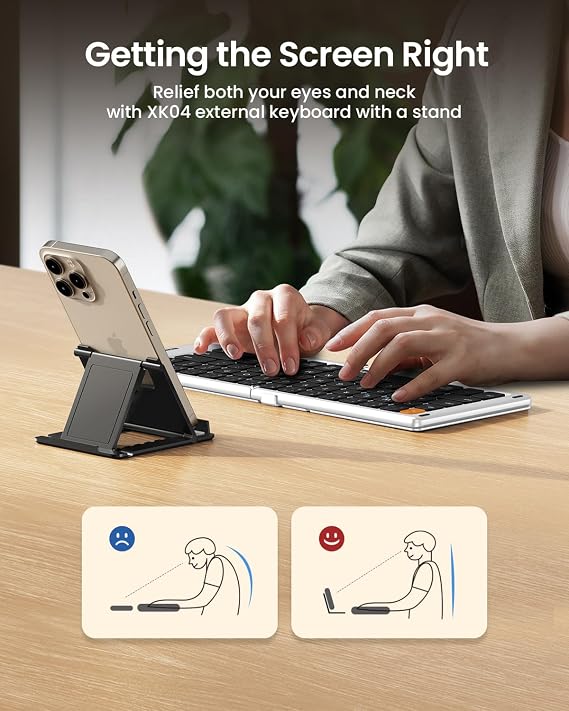 ProtoArc XK04 Foldable Compact Keyboard for Phone and Tablet, White Silver