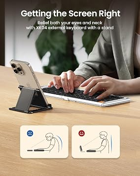 ProtoArc XK04 Foldable Compact Keyboard for Phone and Tablet, White Silver