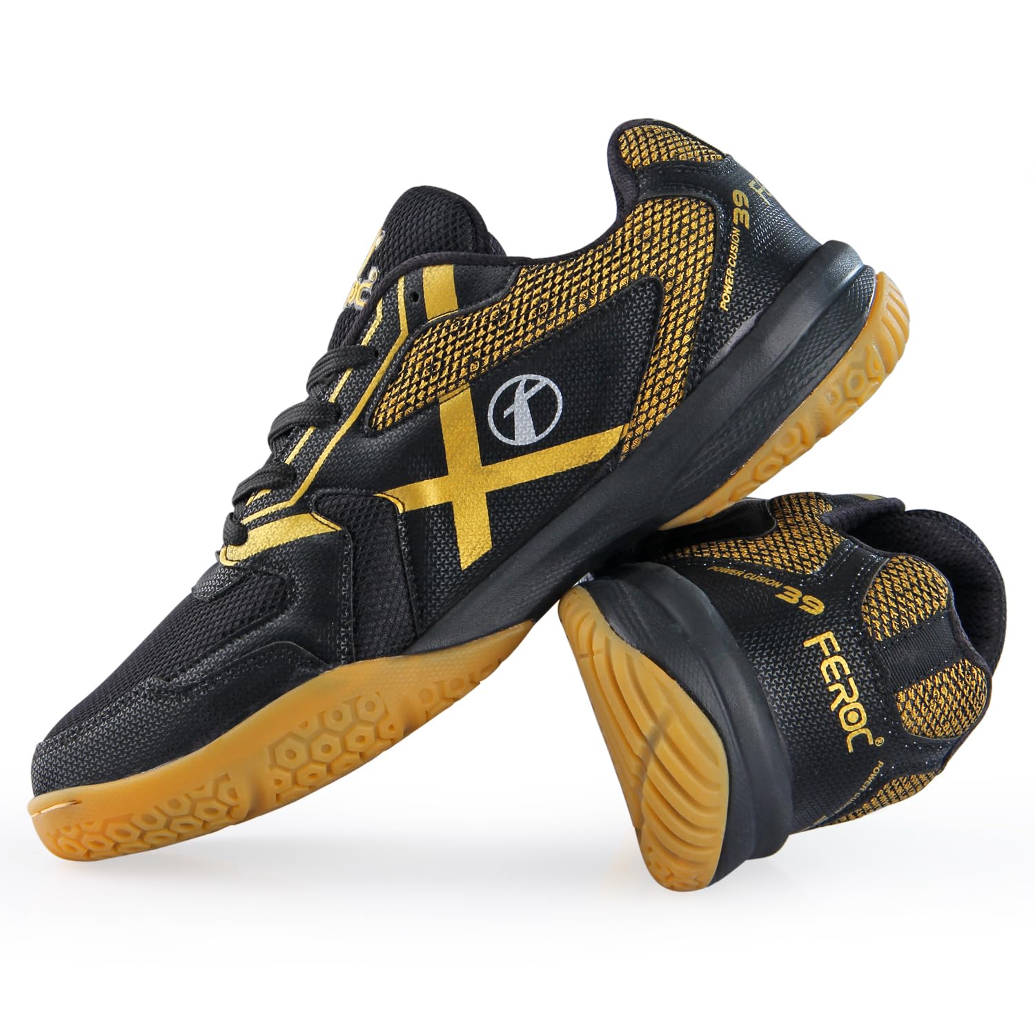 FEROC Kids Badminton Shoes, Lightweight, Durable Sole, Non-Marking, Grip Lightweight & Durable Sole for Boys Girl (Black Golden, UK Footwear Size System, Toddler, Men, Numeric, Medium, 3) 2