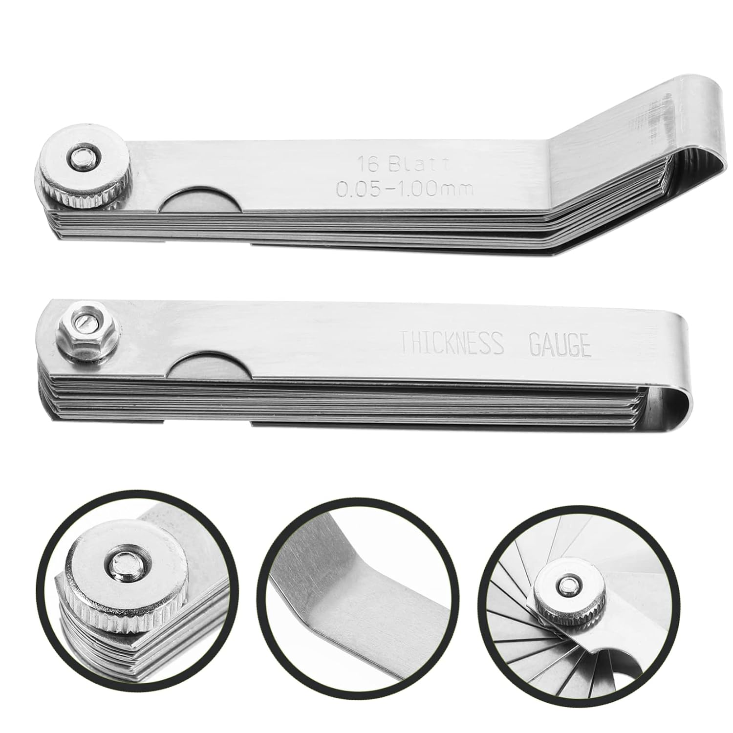 MAGICLULU High Precision Feeler Gauge Set 2-Piece Stainless Steel Gap Gauge Metric Standard Dual Marked Thickness Tool for Valves and Spark Plugs