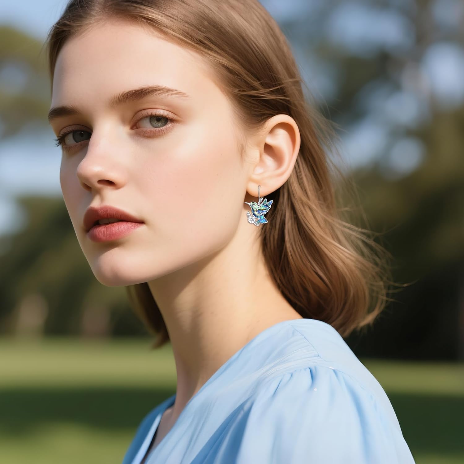 KZX Hummingbird Earrings for Women 925 Sterling Silver Hummingbird Dangle Earrings Hypoallergenic Bird Earrings Dangle Abalone Bird Jewelry for Wife Mother Birthday Anniversary - Image 2