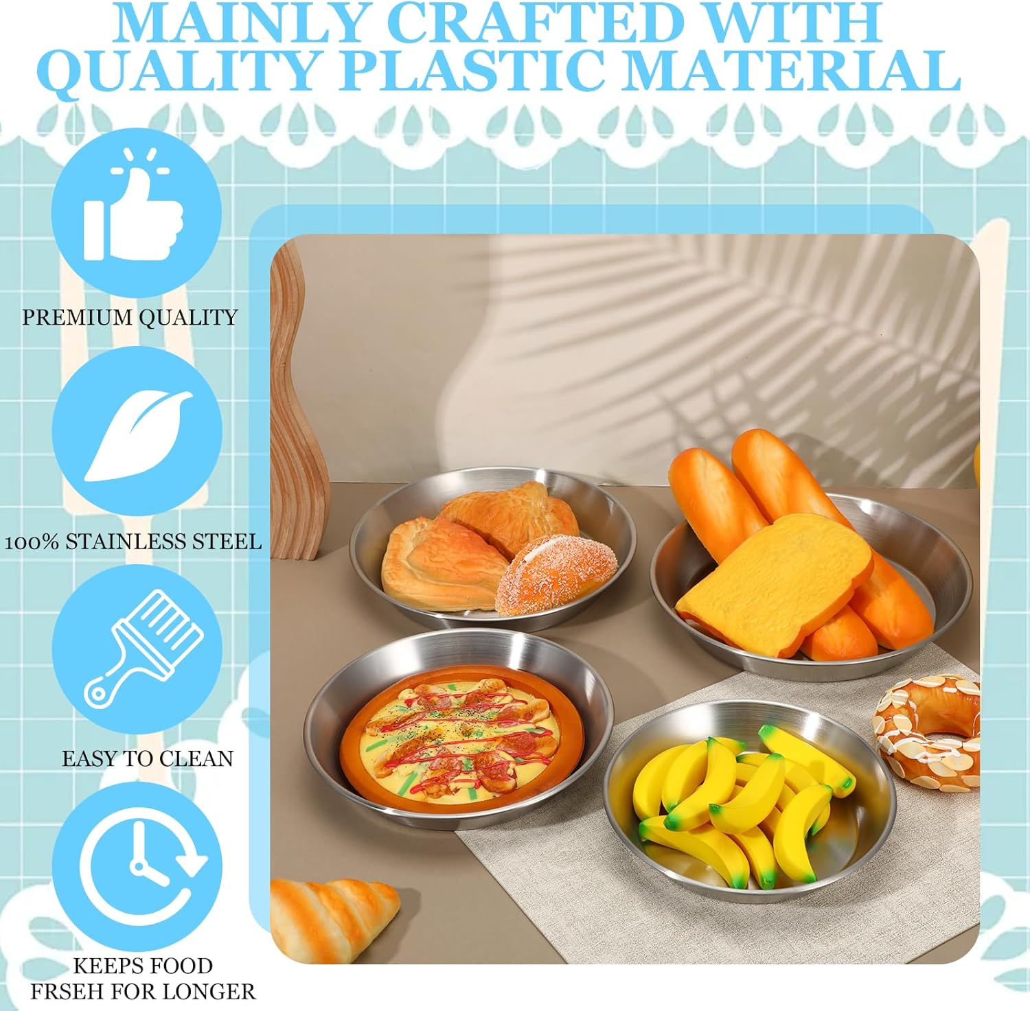 4 Pcs Stainless Steel Pie Pan Set 7.87",8.66",9.45",10.24" Pizza Pan Deep Pie Dish Pie Plate Baking Tray Dishes for Pizza Baking Serving Oven Grill, 4 Sizes - Image 4