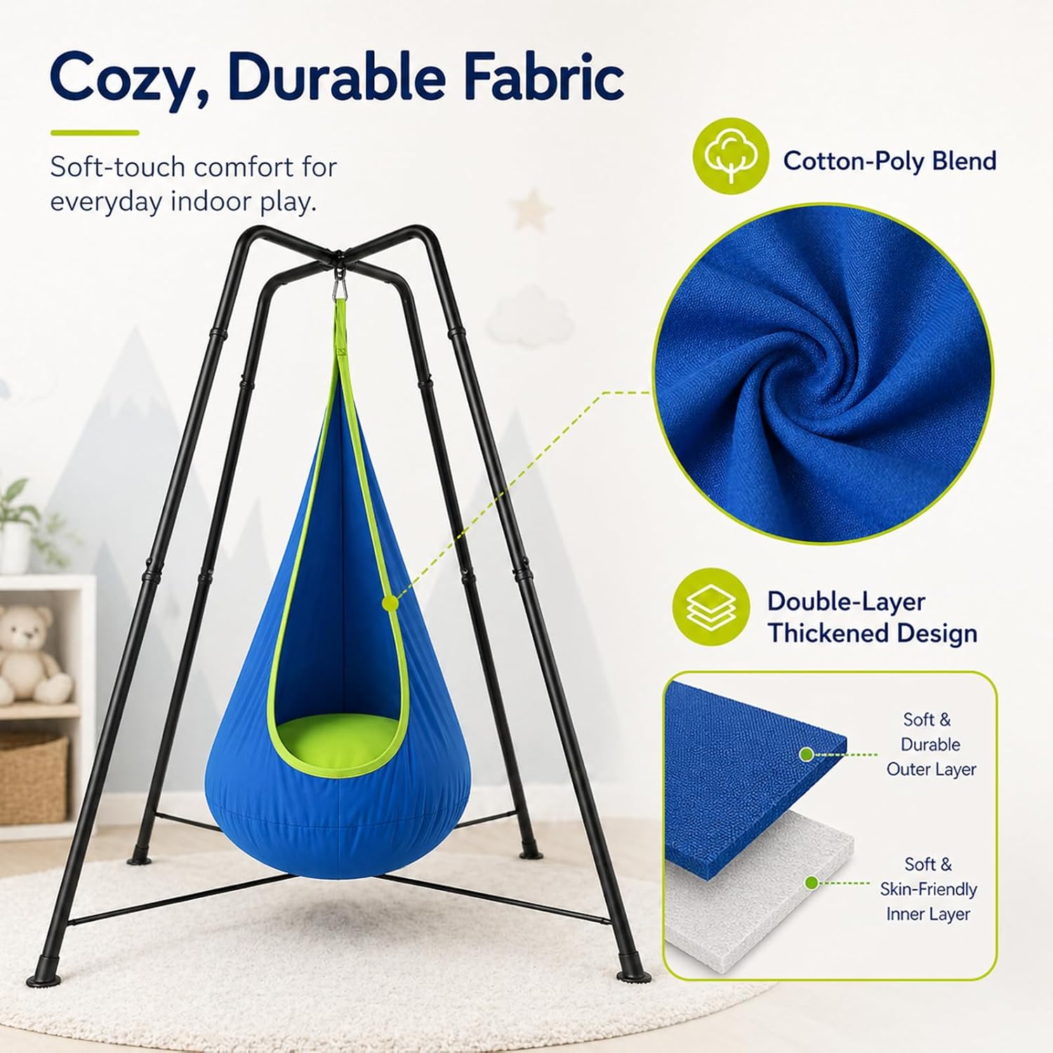 Sensory Swing with Stand, X-Shaped Heavy-Duty Swing Frame, Pod Chair and Tent Swing, Indoor/Outdoor Hammock Chair for Adults, 330 lbs Capacity