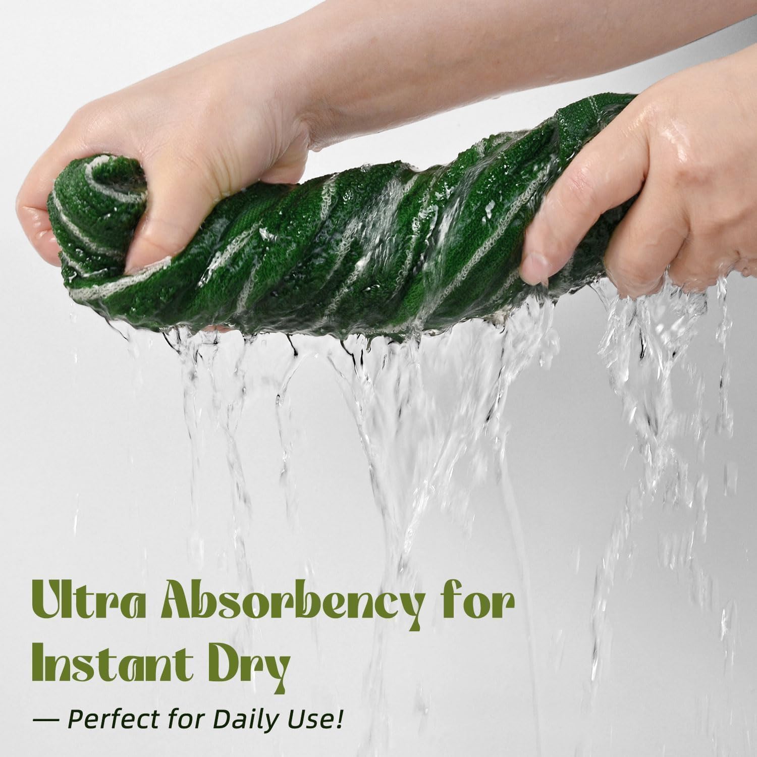 Jacquotha Hand Towels for Bathroom Green Striped - 2-Piece Premium Quick Drying Towels for Kitchen Spa Workout, Stylish Compact for Hand Face Hair, 14” x 29” - Image 4