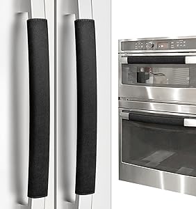 Refrigerator Door Handle Covers, Set of 4, Non-Slip Fridge Handle Covers, Washable Appliance Handle Covers, Keep Your Kitchen Clean, Freezer Microwave Oven Dishwasher Handle Protector(Black)