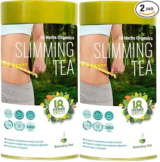 18 Herbs Organics Slimming Tea Bags - Natural Herbal Detox Tea Bags - Get Slim and Fit - Improves Digestion - 40 Organic Infusion tea bags - Pack of 2