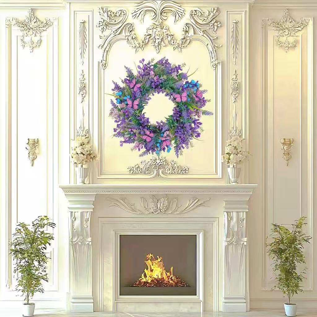 18in Lavender Wreath Butterfly Berry Front Door Porch Wall Decor