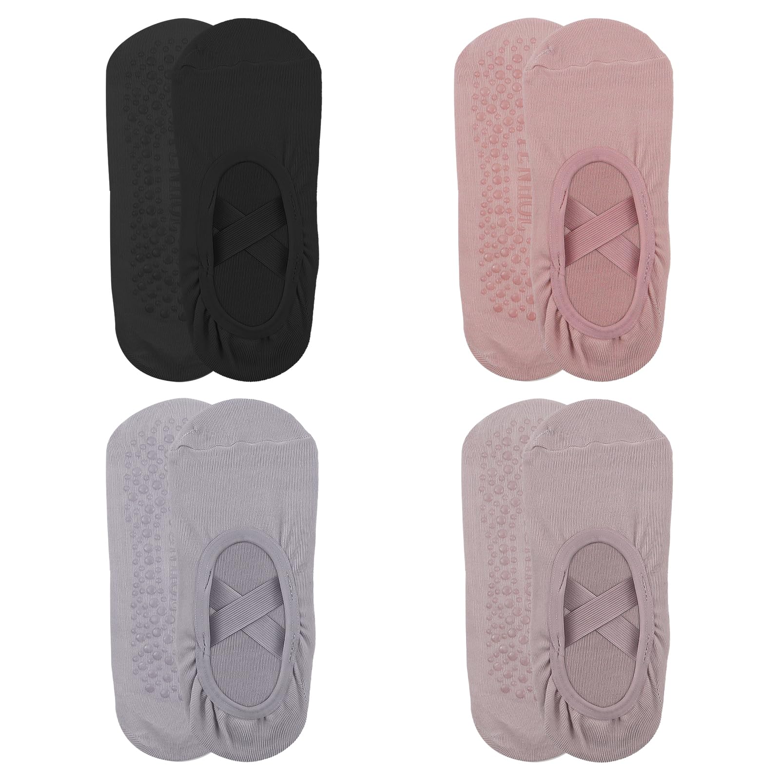 alwaiiz 4 Paar Yoga Socken, Rutschfeste Pilates Sockens, Yoga Socken Damen für Yoga, Barre, Pilates, Tanz, Fitness