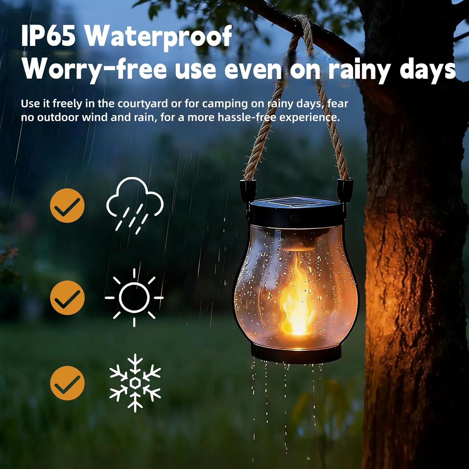 1 Pack Solar Flame Lanterns, Outdoor Flickering Hanging Lights IP65 Waterproof, 2 Modes, Dual USB/Solar, Auto On/Off for Garden Yard Patio Porch Halloween Christmas Decor - Image 5