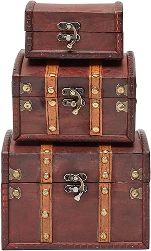 Miniatura 8 de Juvale Cajas de almacenamiento del cofre del tesoro, madera marrón oscuro, estilo antiguo, juego de 3 - Decoración de cofre pirata y caja del tesoro