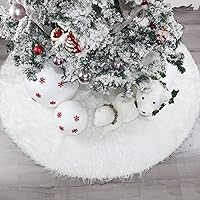Vista 1 de Falda de árbol de Navidad de 58 pulgadas, falda de árbol de piel sintética nevada gruesa de lujo extra grande, terciopelo de felpa blanco