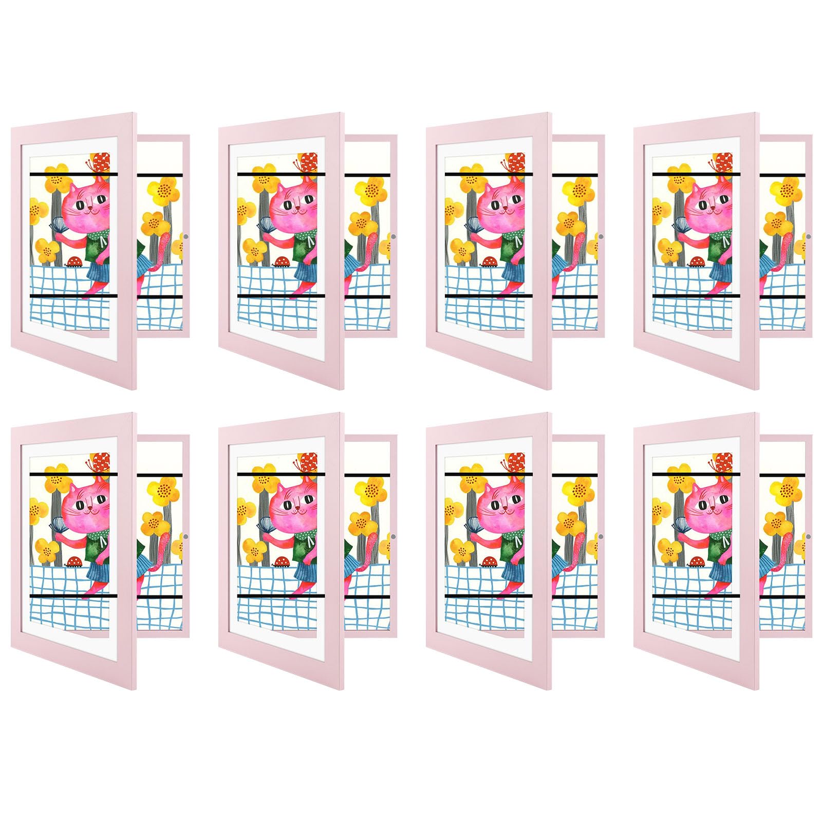 8 Pack 10x12.5 Front-Opening Kids Artwork Frames Changeable (Light Pink)
