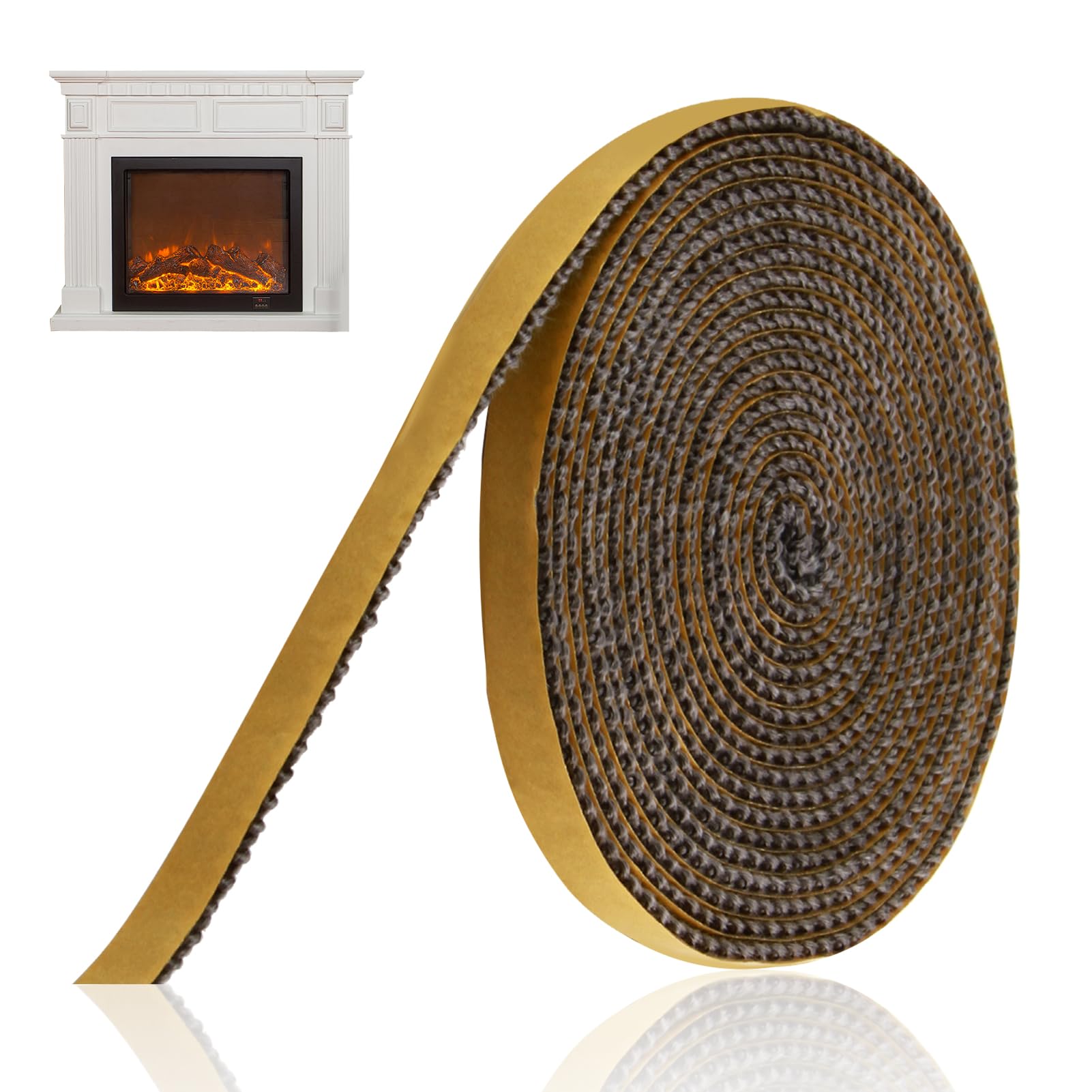 Guarnizione per Camino, Guarnizione Stufa a Legna, 3mm x 10mm x 4m Nastro Sigillante in Fibra di Vetro Resistente al Calore Fino a 500°C, Autoadesivo e Tagliabile per Stufe Caminetti Forno Industriale