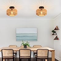 Vista 4 de Lámpara de Techo, Lámpara de Techo Empotrada de Ratán Tejida a Mano, Lámparas de Techo Estilo Granja con Montaje en Techo Boho para Pasillo