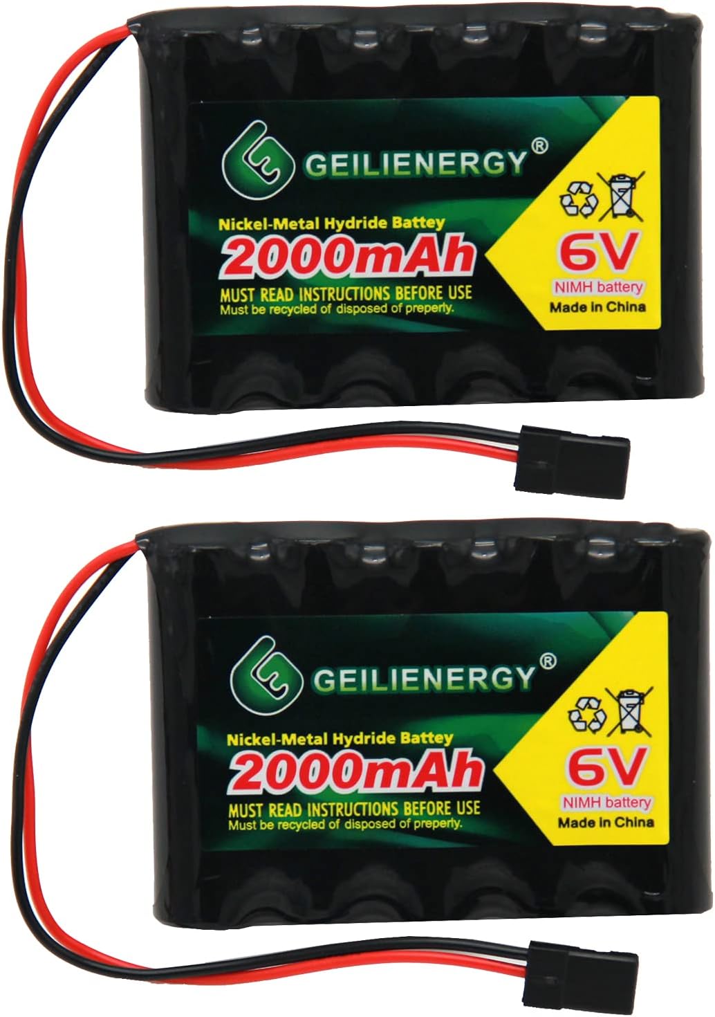 2 Pack 6V 2000mAh NiMH RX Battery Packs Rechargeable with Hitec Connector for RC Aircrafts and Walking Robot