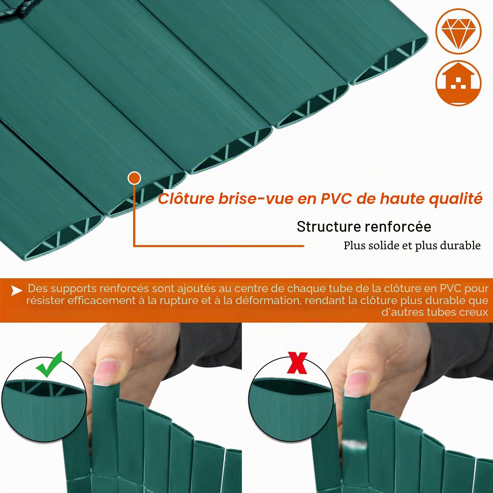 FIVMEN Canisse en PVC Brise Vue 180 x 300 cm Clôtures avec Serre-Câbles Protection Contre le Vent Imperméable Sans Perçage pour Jardin, Terrasse - Vert