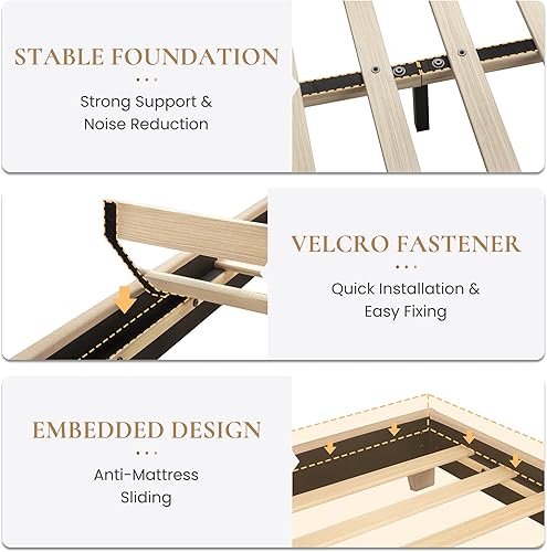 Miniatura 50 de SHA CERLIN Base de cama tapizada de tamaño matrimonial con cabecera ajustable, base de colchón estable, soporte de respaldo fuerte, no necesita