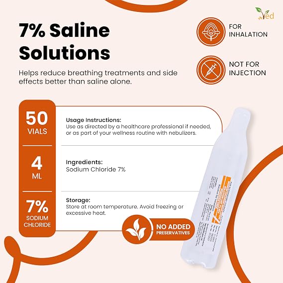 VED Hypertonic Inhalation Saline Solution, 7% Sodium Chloride (NaCl),4.0 ml Unit Dose Vials for Adult & Child. (7%, 50, Millilitre)