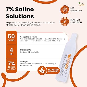 VED Hypertonic Inhalation Saline Solution, 7% Sodium Chloride (NaCl),4.0 ml Unit Dose Vials for Adult & Child. (7%, 50, Millilitre)