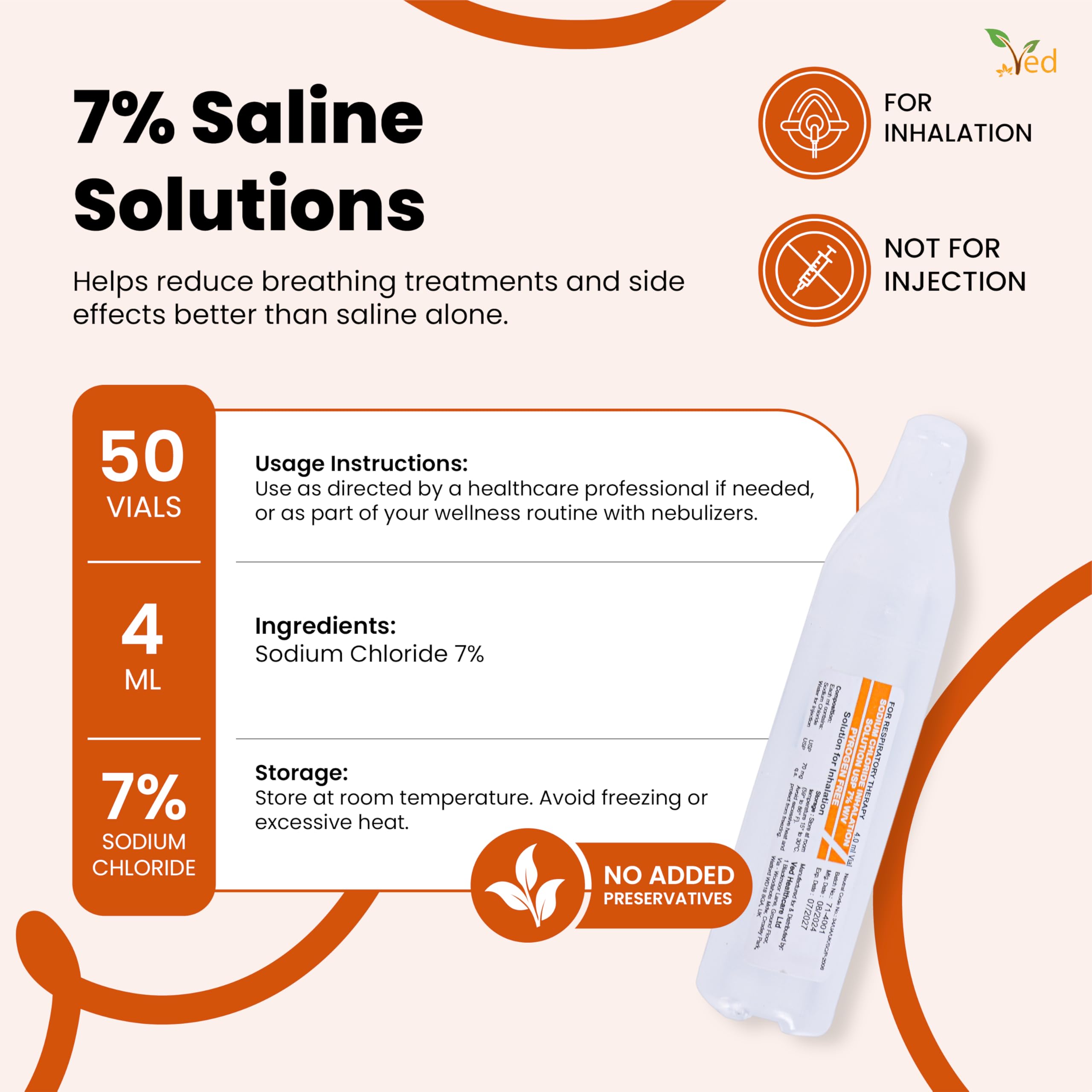 Hypertonic saline solution for inhalation VED, 7% sodium chloride (NaCl), 4.0 ml for adults and children. (7%, 50, unità)